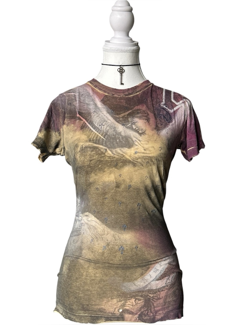 Y2K Grunge “Sinful” Yellow and Purple Washed Out Style Angel Graphic Tee